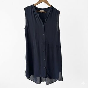 NWOT Aritzia Wilfred 100% silk button down dress sleeveless navy blue size L